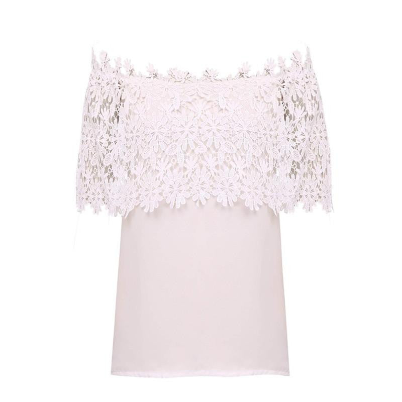 Zanzea Women Slash Neck Tops Casual Off Shoulder Chiffon Lace Blouse Shirts White Plus Size