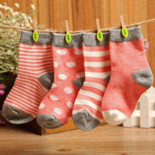 Set of 4 Pairs Baby Toddler Boys Girls Kids Cotton Socks Stripe Polka Dot Socks