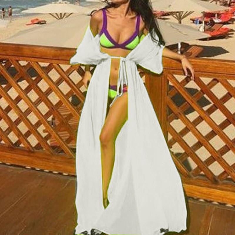 Women Chiffon Cardigan Long Swimwear With Belt Bathing Suit Beach Bikini Swimwear Cover Up Tops