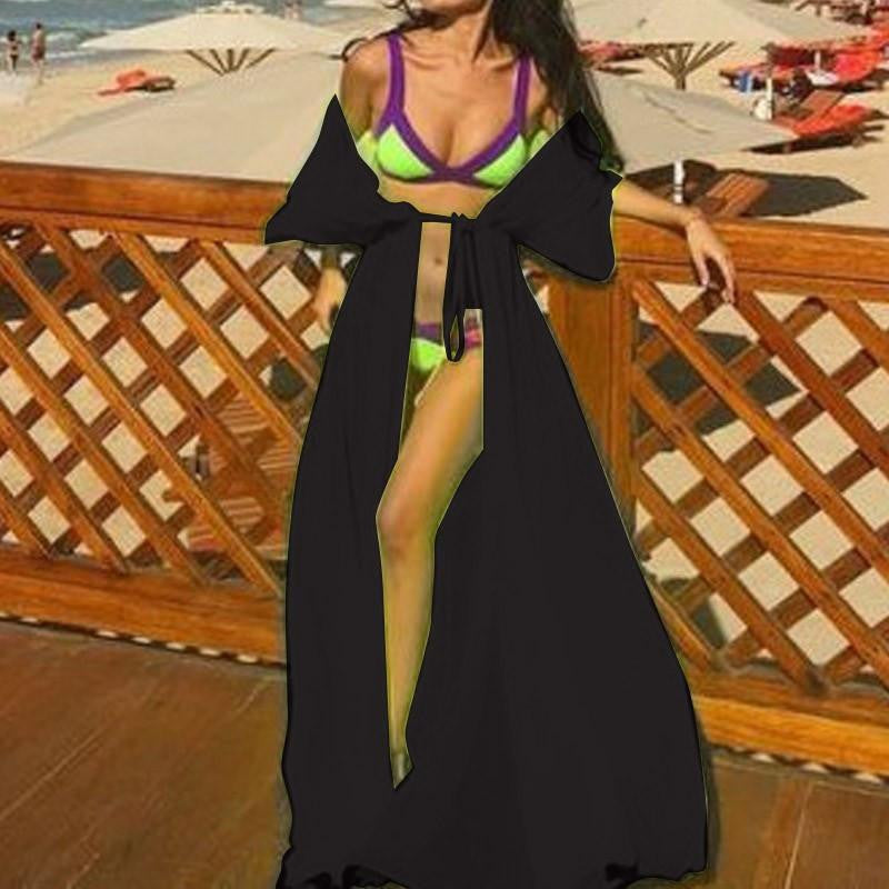 Women Chiffon Cardigan Long Swimwear With Belt Bathing Suit Beach Bikini Swimwear Cover Up Tops