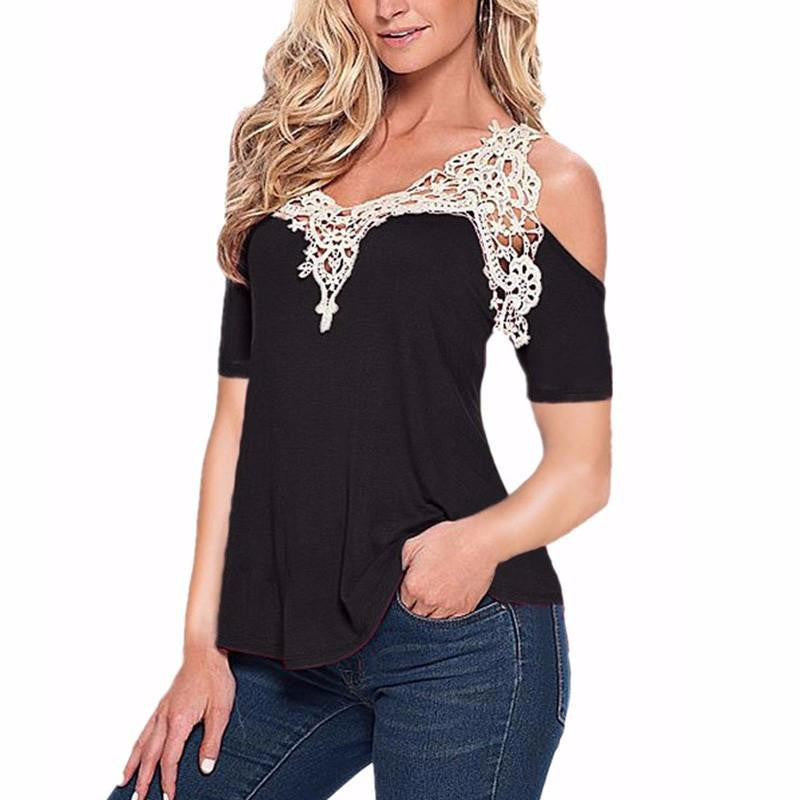 Women Blouses Off Shoulder Elegant Lace V Neck Shirt Ladies Long Sleeve Tops Plus Size