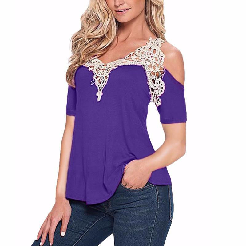 Women Blouses Off Shoulder Elegant Lace V Neck Shirt Ladies Long Sleeve Tops Plus Size