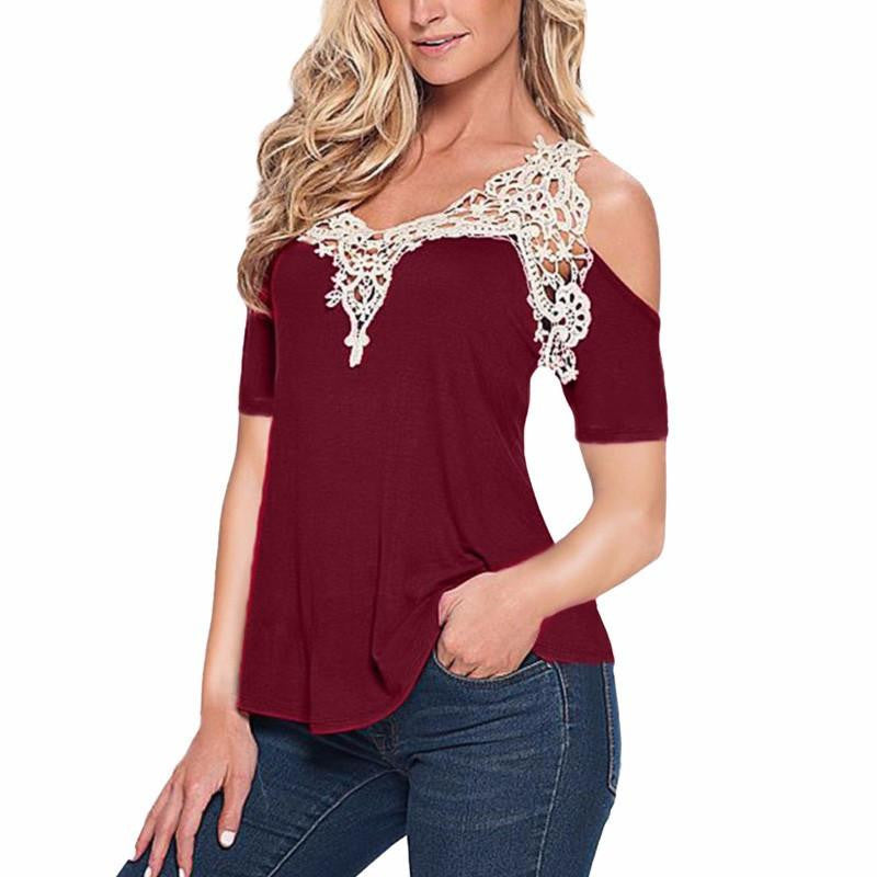 Women Blouses Off Shoulder Elegant Lace V Neck Shirt Ladies Long Sleeve Tops Plus Size