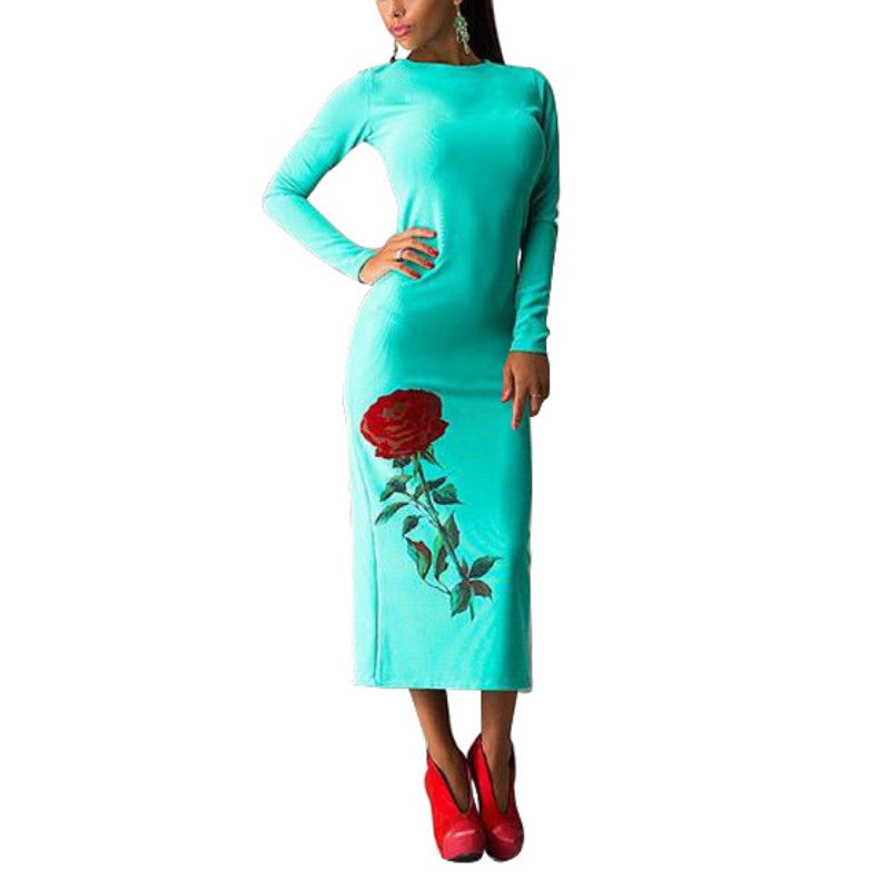 Plus Size women dress cosy o-neck long sleeve Floral Printed Autumn dress