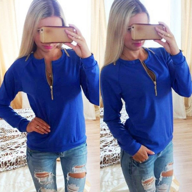 Ladies V-Neck Long Sleeve Hoodie Women Jumper Pullover Tops