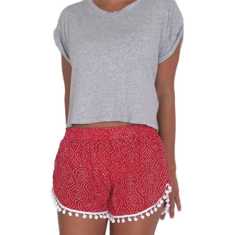 Women Girl Casual Shorts Elastic Waist Acetate Summer Ladies Short Pants