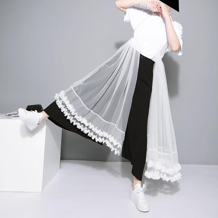 Summer t shirt stitching lace gauze dress women clothing fashion black white