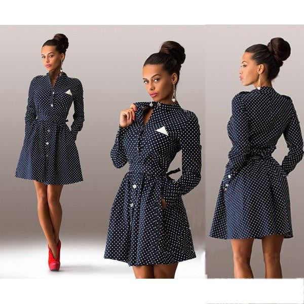 Women Female Dot Decoration Long Sleeve Thin Models Slim Mini Dress casual style Three colors tshirt dress 1203A