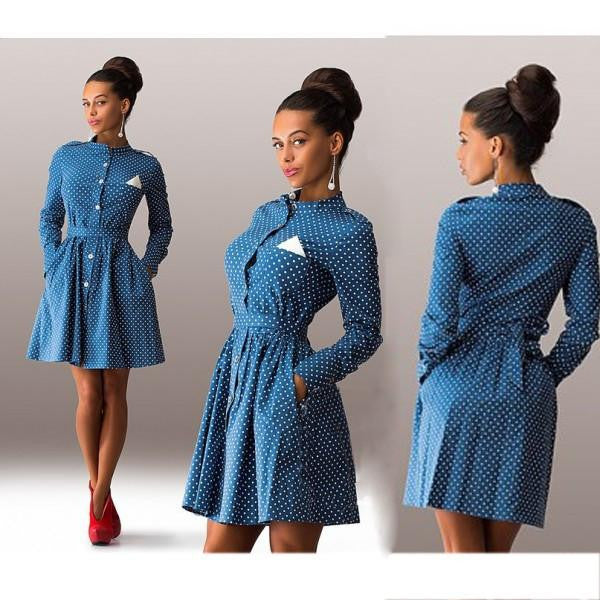 Women Female Dot Decoration Long Sleeve Thin Models Slim Mini Dress casual style Three colors tshirt dress 1203A