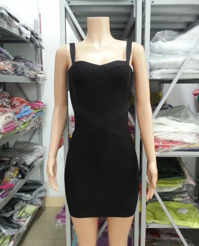 Women Spaghetti Strap Rayon HL Elastic Celebrity Bandage Dress Bodycon Mini Club Party Dresses