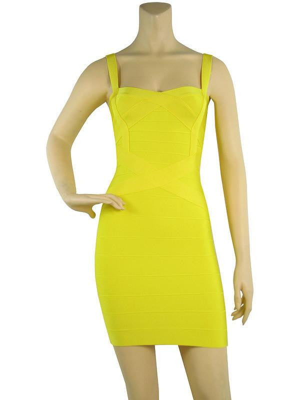 Women Spaghetti Strap Rayon HL Elastic Celebrity Bandage Dress Bodycon Mini Club Party Dresses