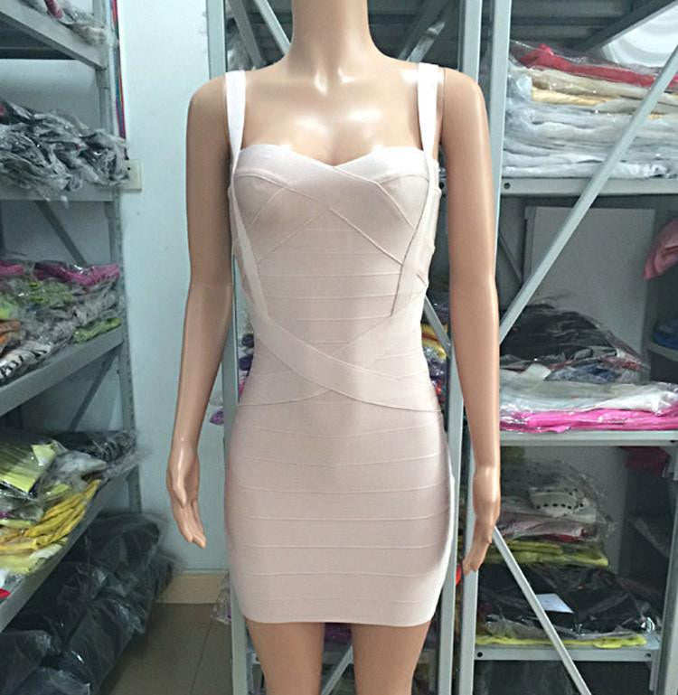 Women Spaghetti Strap Rayon HL Elastic Celebrity Bandage Dress Bodycon Mini Club Party Dresses