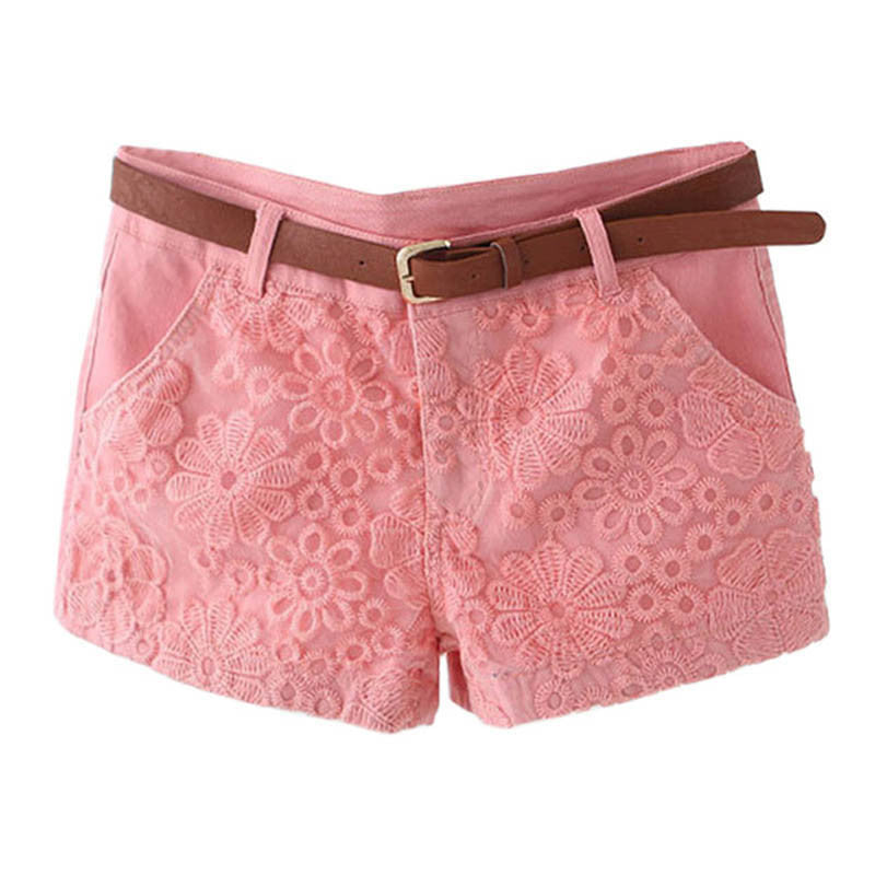 Online discount shop Australia - Lace Shorts Women New Sexy Short With Belt Fashion Casual Mid Waist Exquisite Casual Short Pants WKD243