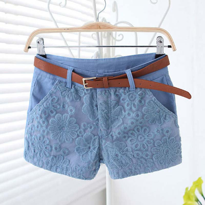 Online discount shop Australia - Lace Shorts Women New Sexy Short With Belt Fashion Casual Mid Waist Exquisite Casual Short Pants WKD243