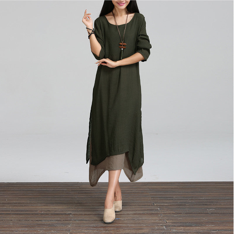 Online discount shop Australia - Cotton Linen Vintage Dress Women O-Neck Long Sleeve Casual Loose Boho Long Dresses Vestidos Plus Size S-5XL