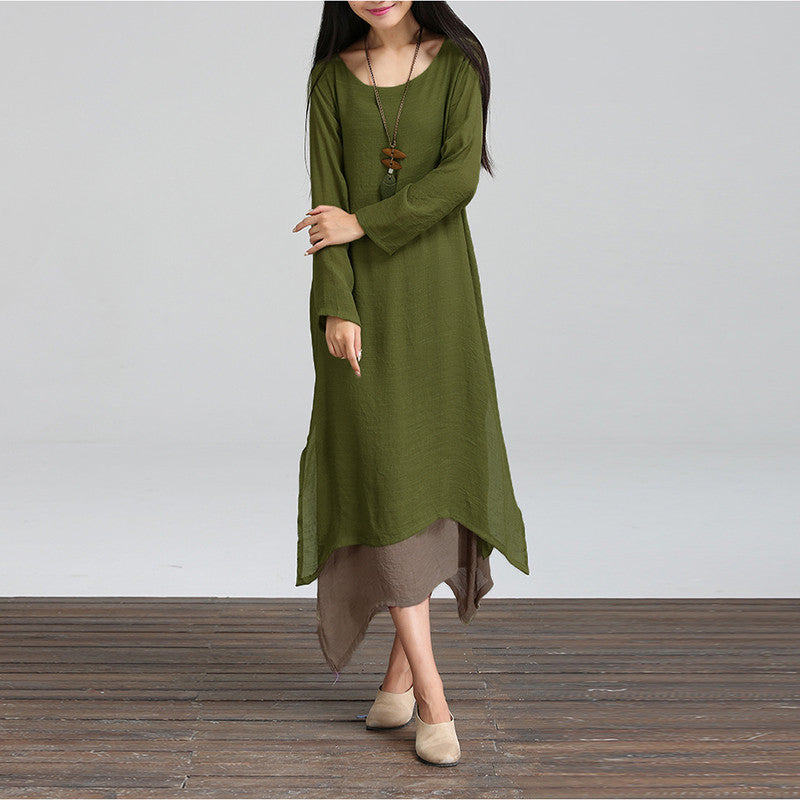 Online discount shop Australia - Cotton Linen Vintage Dress Women O-Neck Long Sleeve Casual Loose Boho Long Dresses Vestidos Plus Size S-5XL