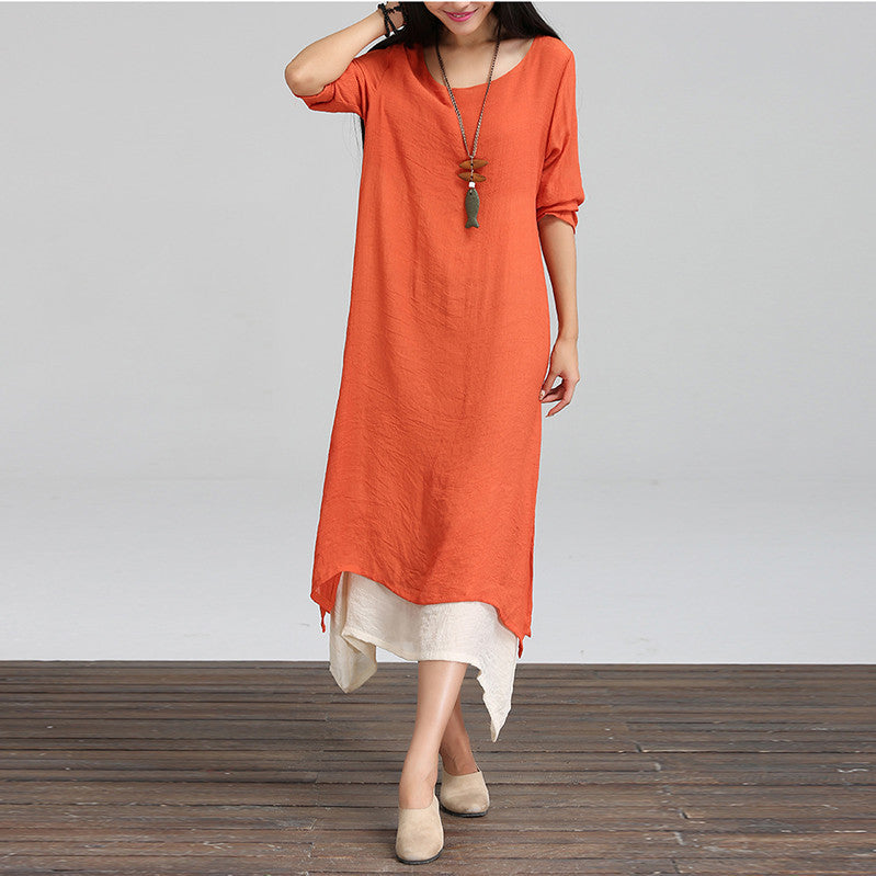 Online discount shop Australia - Cotton Linen Vintage Dress Women O-Neck Long Sleeve Casual Loose Boho Long Dresses Vestidos Plus Size S-5XL