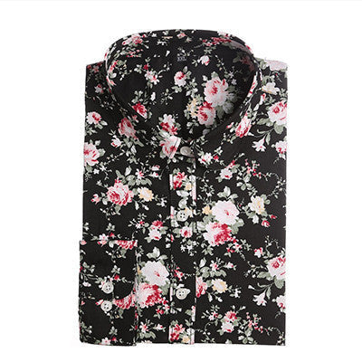 Online discount shop Australia - Floral Women Blouses And Shirts Women Cotton Office Female Blouse Long Sleeve Women's Shirt Turn-down Collar Clothes