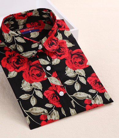 Online discount shop Australia - Floral Women Blouses And Shirts Women Cotton Office Female Blouse Long Sleeve Women's Shirt Turn-down Collar Clothes