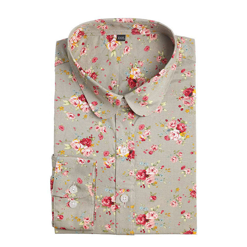 Online discount shop Australia - Floral Women Blouses And Shirts Women Cotton Office Female Blouse Long Sleeve Women's Shirt Turn-down Collar Clothes