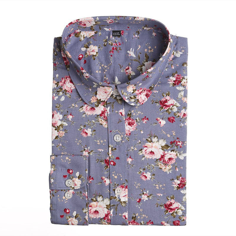 Online discount shop Australia - Floral Women Blouses And Shirts Women Cotton Office Female Blouse Long Sleeve Women's Shirt Turn-down Collar Clothes