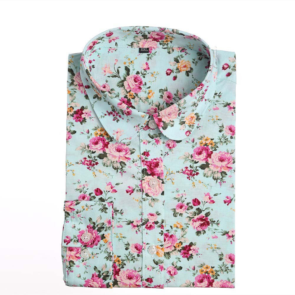 Online discount shop Australia - Floral Women Blouses And Shirts Women Cotton Office Female Blouse Long Sleeve Women's Shirt Turn-down Collar Clothes