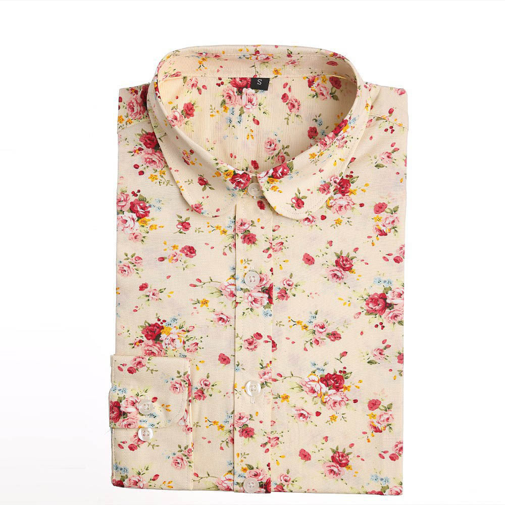 Online discount shop Australia - Floral Women Blouses And Shirts Women Cotton Office Female Blouse Long Sleeve Women's Shirt Turn-down Collar Clothes