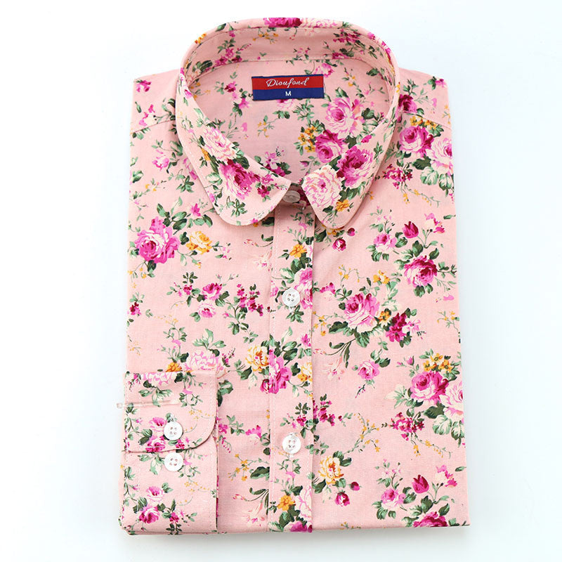 Online discount shop Australia - Floral Women Blouses And Shirts Women Cotton Office Female Blouse Long Sleeve Women's Shirt Turn-down Collar Clothes