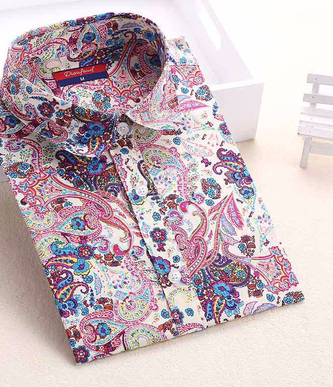 Online discount shop Australia - Floral Women Blouses And Shirts Women Cotton Office Female Blouse Long Sleeve Women's Shirt Turn-down Collar Clothes