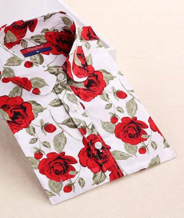 Online discount shop Australia - Floral Women Blouses And Shirts Women Cotton Office Female Blouse Long Sleeve Women's Shirt Turn-down Collar Clothes