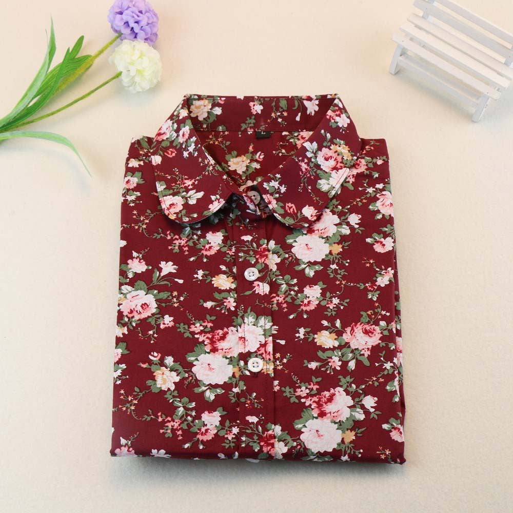 Online discount shop Australia - Floral Women Blouses And Shirts Women Cotton Office Female Blouse Long Sleeve Women's Shirt Turn-down Collar Clothes