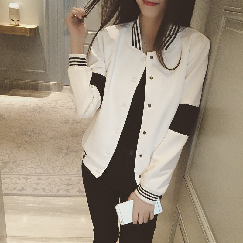 coat colours leisure sweater Korean black and white color block baseball uniform jacket female cardigan