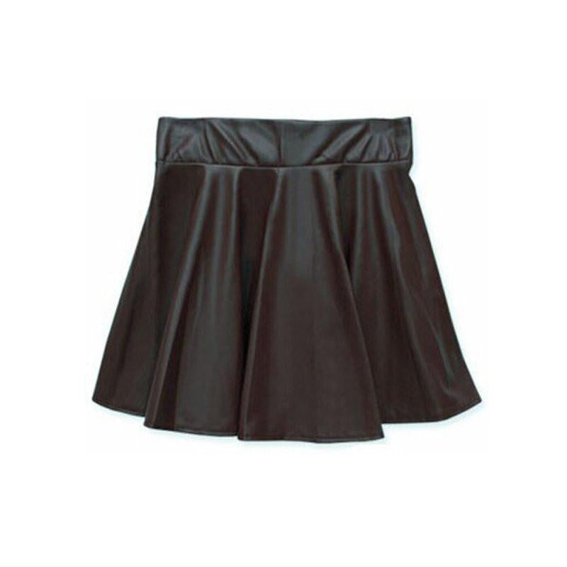 Women Ladies Faux Leather High Waist Skater Flared Pleated Short Mini Skirt