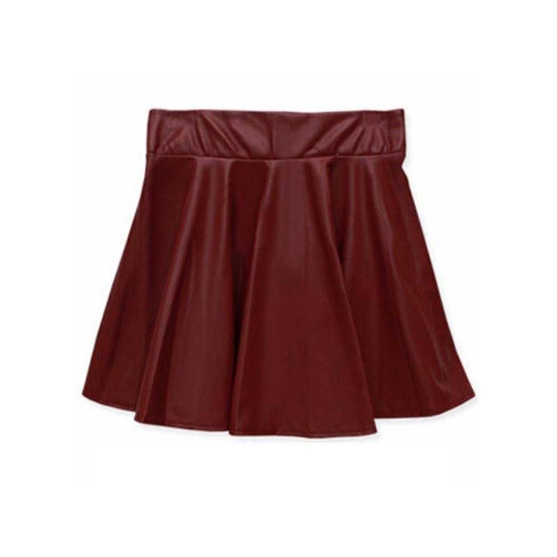 Women Ladies Faux Leather High Waist Skater Flared Pleated Short Mini Skirt