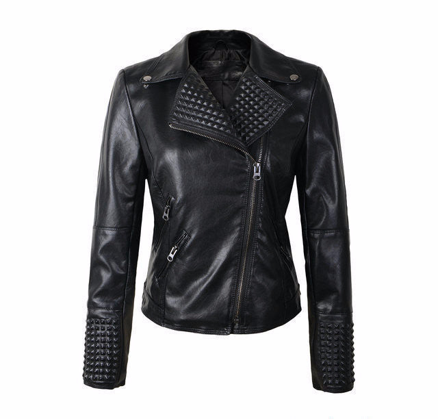 Women Leather Jackets Fashion Female Rivet Brand Coat Outwear