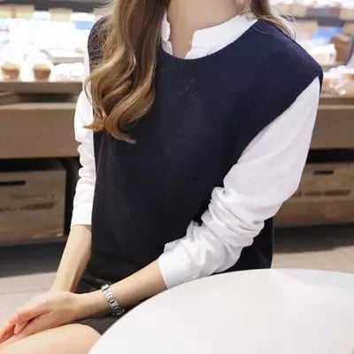 Cashmere Knit Vest back Split hedging loose Sweater Vest Waistcoat Female thin section knitted pullover