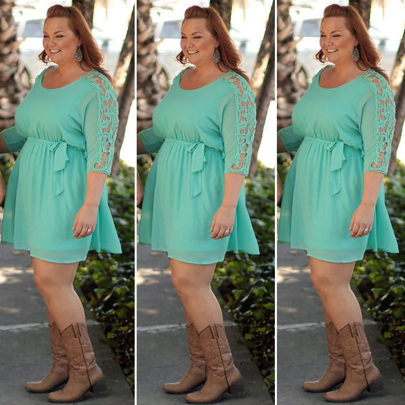 XXXL lace sleeve summer women dresses big sizes plus size women clothing dress casual o-neck dress big size women clothes