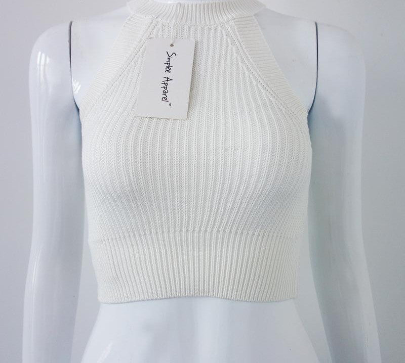 Online discount shop Australia - chic knitted halter bustier crop top Women  beach sexy white camis Off shoulder elastic tube tank tops knitwear