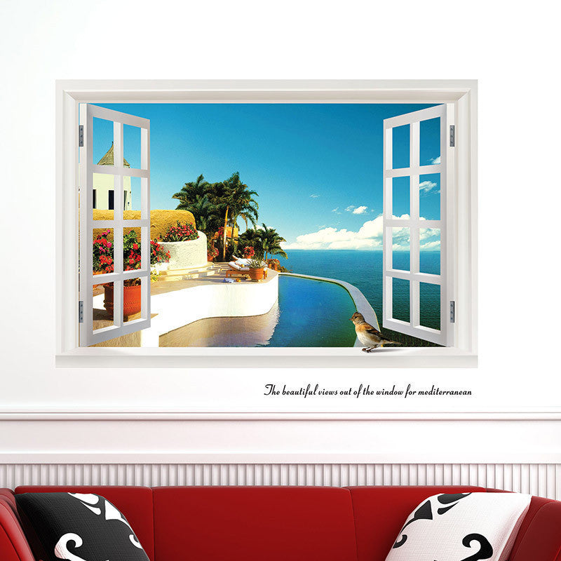 Online discount shop Australia - 9 Styles 3020 Removable Beach Sea 3D Window Scenery Wall Sticker home Decor Decals Mural Decal Exotic Beach View