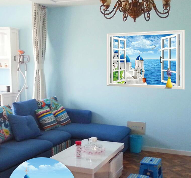 Online discount shop Australia - 9 Styles 3020 Removable Beach Sea 3D Window Scenery Wall Sticker home Decor Decals Mural Decal Exotic Beach View