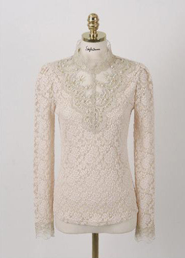 Online discount shop Australia - Lace Blouse Elegant Long Sleeve Beaded Bodysuit Women Shirts Crochet Lace Tops Women