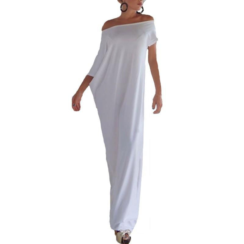 Summer Women Boho Long Maxi Dress Casual Loose Elegant Slash Neck Off Shoulder Solid Party Dresses Plus Size