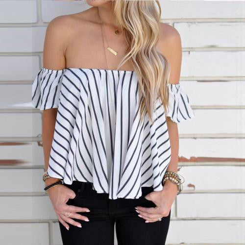 Online discount shop Australia - kawaii Women off shoulder top Stripe Casual Shirt Tops new arrive fashion women's t-shirts