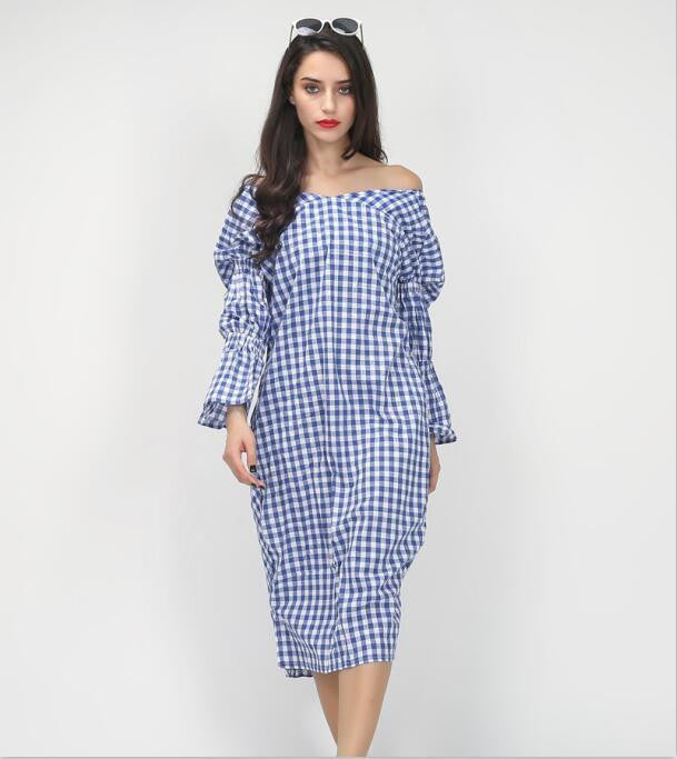 Summer V Neck Back Knot Long Sex Dress Women Plaid Clothing Fashion