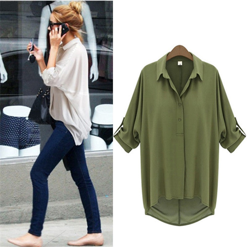 Fashion Women Blouses European Style Casual Chiffon Shirts Women Plus Size Blouse 3 Colors S-4XL