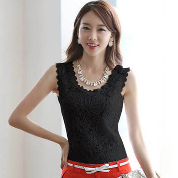 Online discount shop Australia - Fashion Women Ladies Lace Floral Strap Solid Tank Vest Tops Blouse Shirt