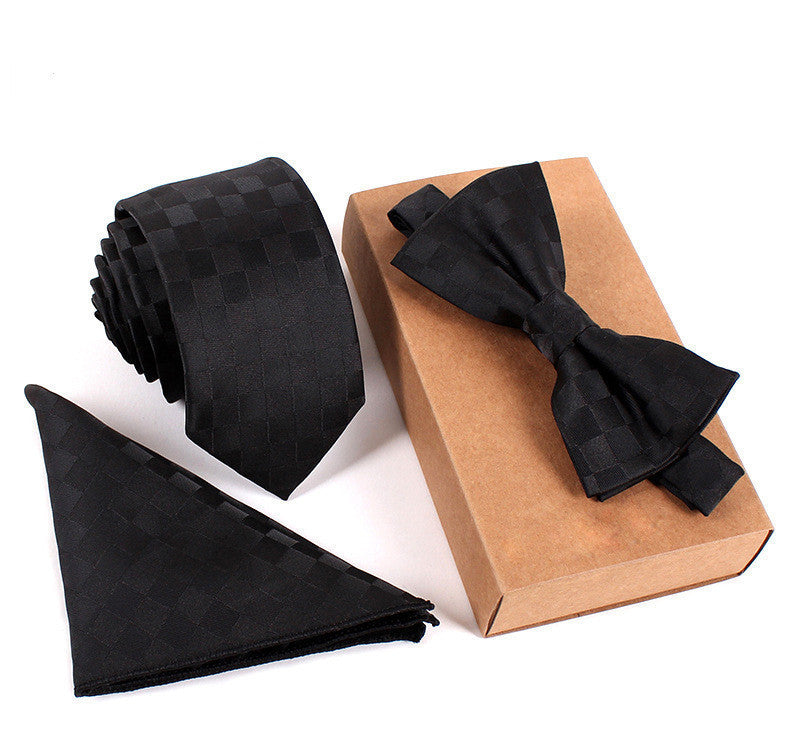 Online discount shop Australia - 3 PCS Slim Tie Set Men Bow Tie and Handkerchief Bowtie Necktie Cravate