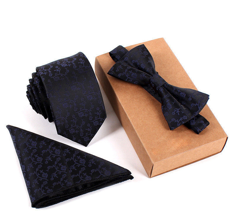 Online discount shop Australia - 3 PCS Slim Tie Set Men Bow Tie and Handkerchief Bowtie Necktie Cravate