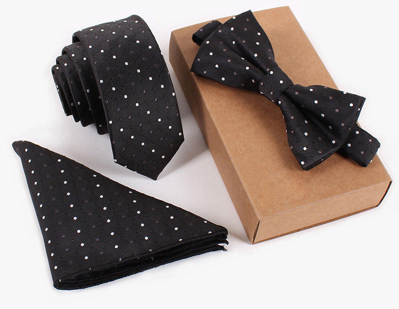 Online discount shop Australia - 3 PCS Slim Tie Set Men Bow Tie and Handkerchief Bowtie Necktie Cravate