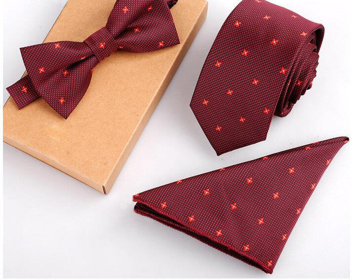 Online discount shop Australia - 3 PCS Slim Tie Set Men Bow Tie and Handkerchief Bowtie Necktie Cravate